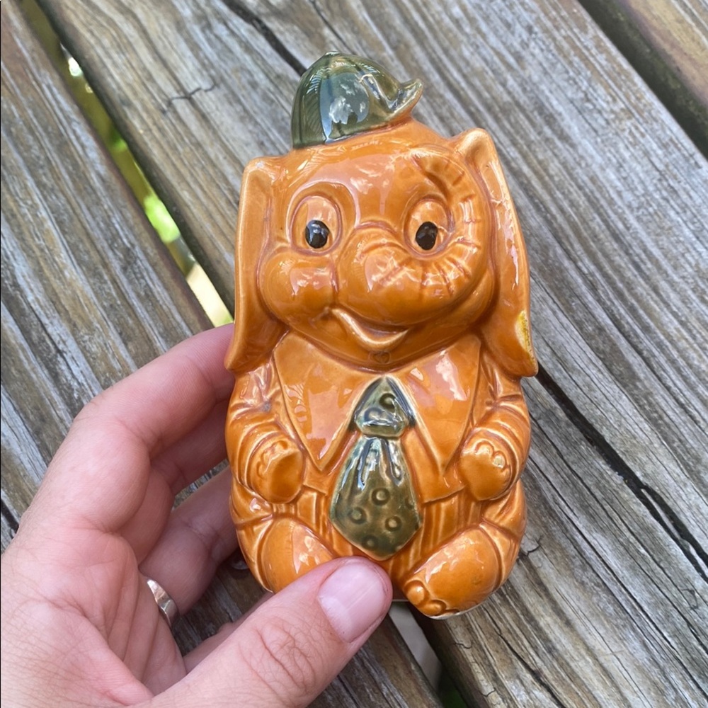 Vintage Orange Elephant Figurine Salt/Pepper with Green Hat